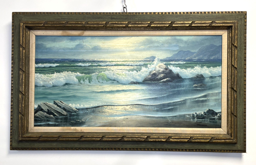 Original Mid Century era 60s 70s California Ocean Painting Kembo Hanzawa Signed